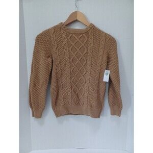 NWT Long-Sleeve Cable-Knit Crew Neck Sweater for Boys Sycamore‎ Bark Med 8